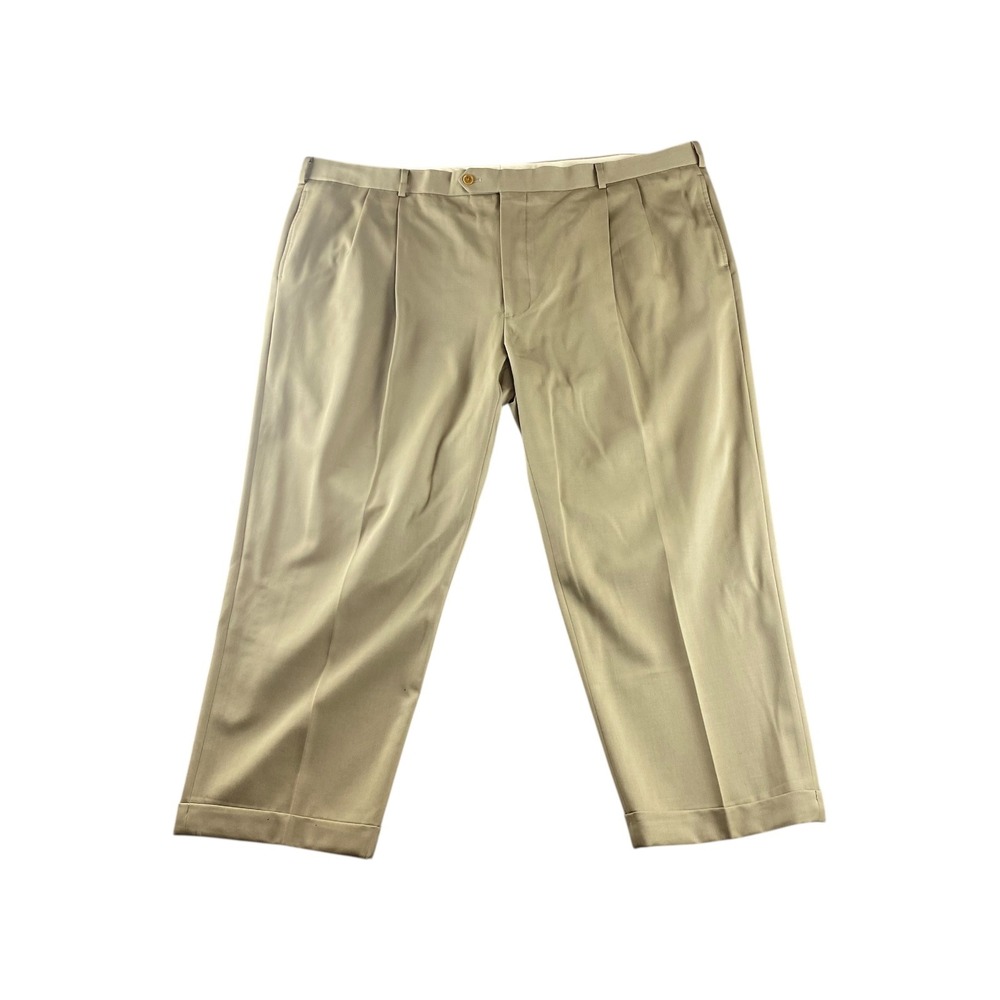 Brooks Brothers Madison Khaki Flat Front Pleated Cuffed Dress Pants Hemmed 48x27